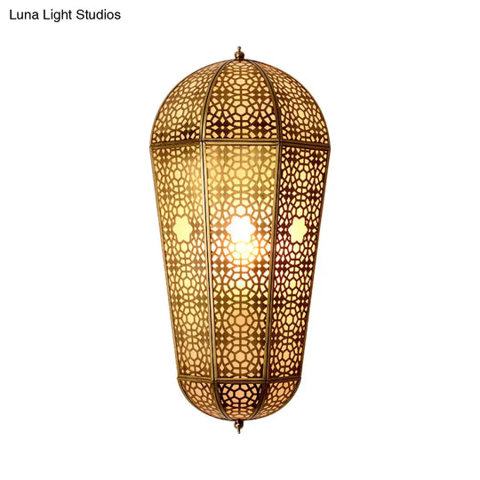 Turkish Brass Lantern Sconce - Balloon Shaped Hollowed Out Design Wall Mount Lamp
