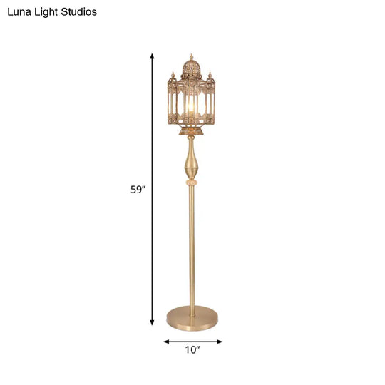 Turkish Brass Metal Lantern Floor Light - 1-Bulb Mosque Dome Stand Up Lamp For Living Room