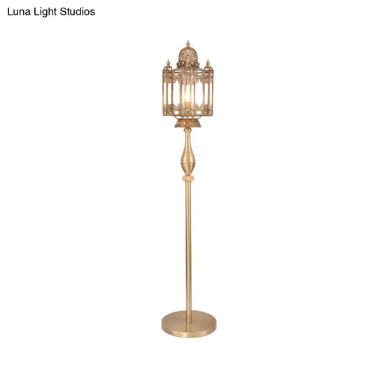 Turkish Brass Metal Lantern Floor Light - 1-Bulb Mosque Dome Stand Up Lamp For Living Room