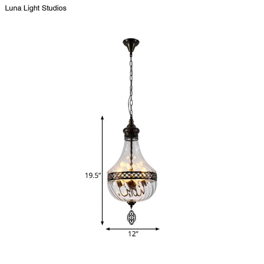 Turkish Glass Teardrop/Globe Ceiling Lamp - Clear Prismatic 1 Head Suspension Pendant Light 18/19.5