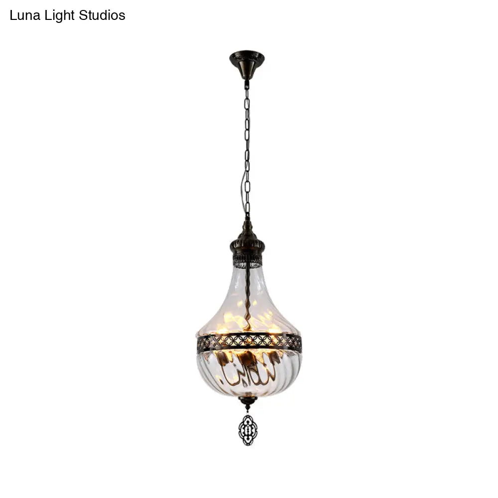 Turkish Glass Teardrop/Globe Ceiling Lamp - Clear Prismatic 1 Head Suspension Pendant Light 18/19.5