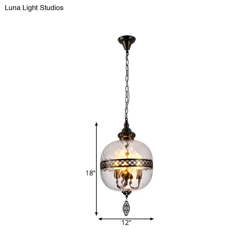 Turkish Glass Teardrop/Globe Ceiling Lamp - Clear Prismatic 1 Head Suspension Pendant Light 18/19.5