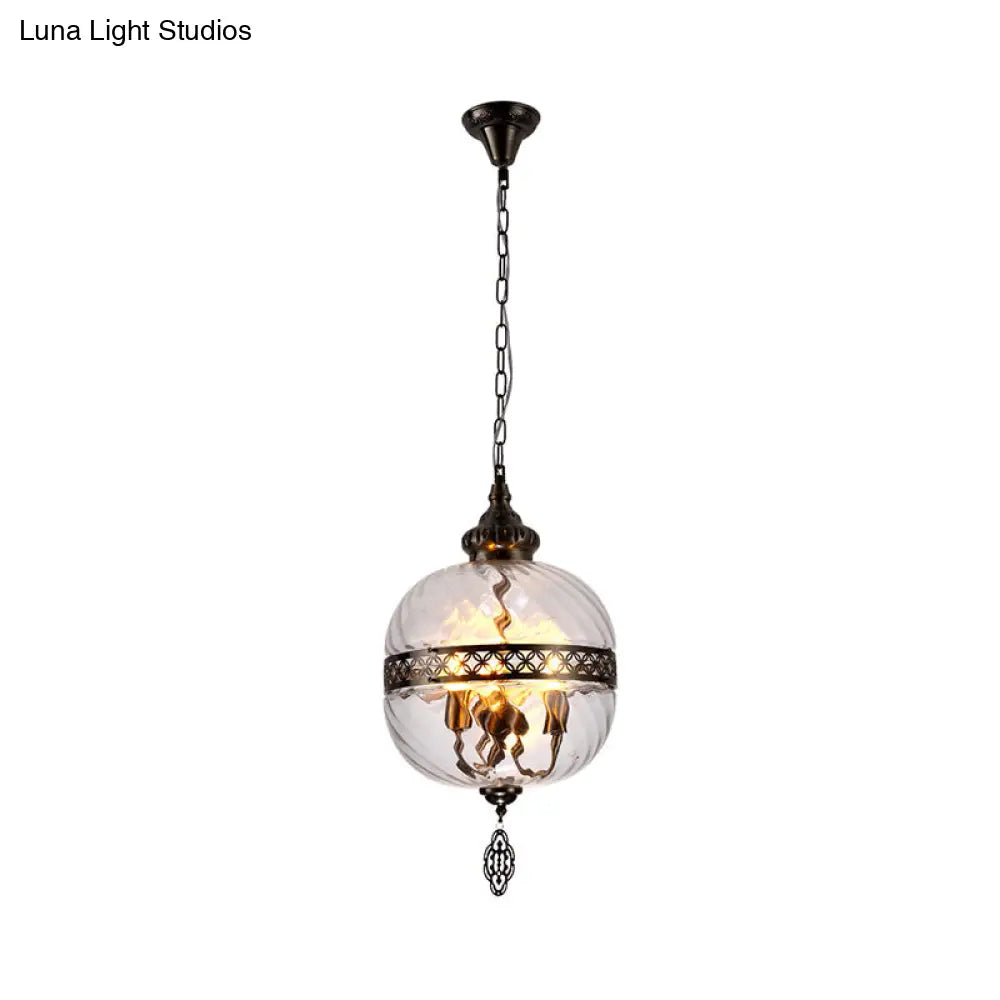 Turkish Glass Teardrop/Globe Ceiling Lamp - Clear Prismatic 1 Head Suspension Pendant Light 18/19.5