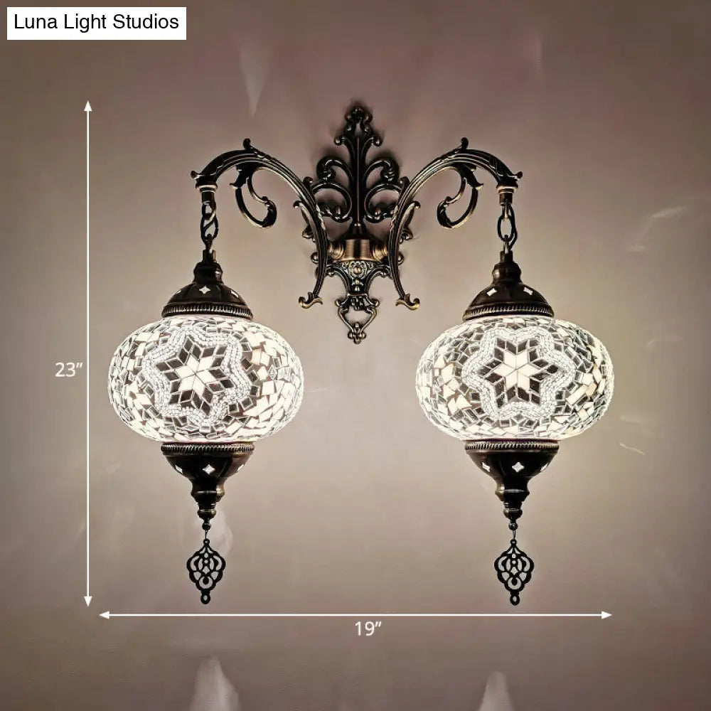 Turkish Hand-Cut Glass Wall Sconce Light Fixture - Dual Bulb Mount Lighting (White/Red/Pink)