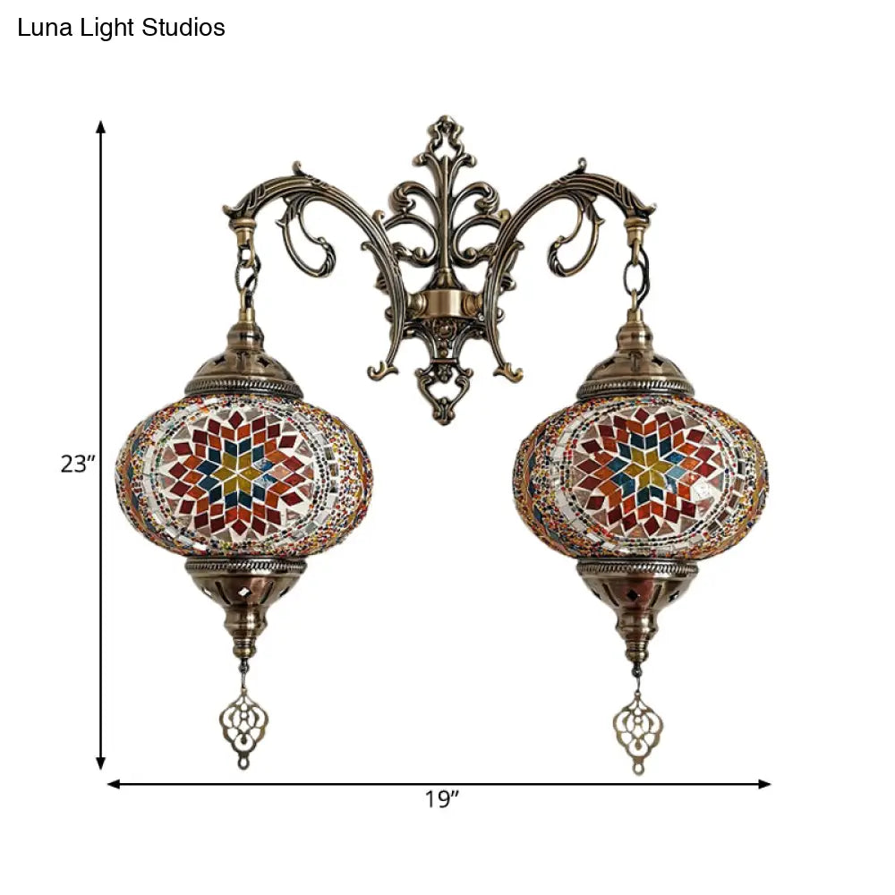 Turkish Hand-Cut Glass Wall Sconce Light Fixture - Dual Bulb Mount Lighting (White/Red/Pink)