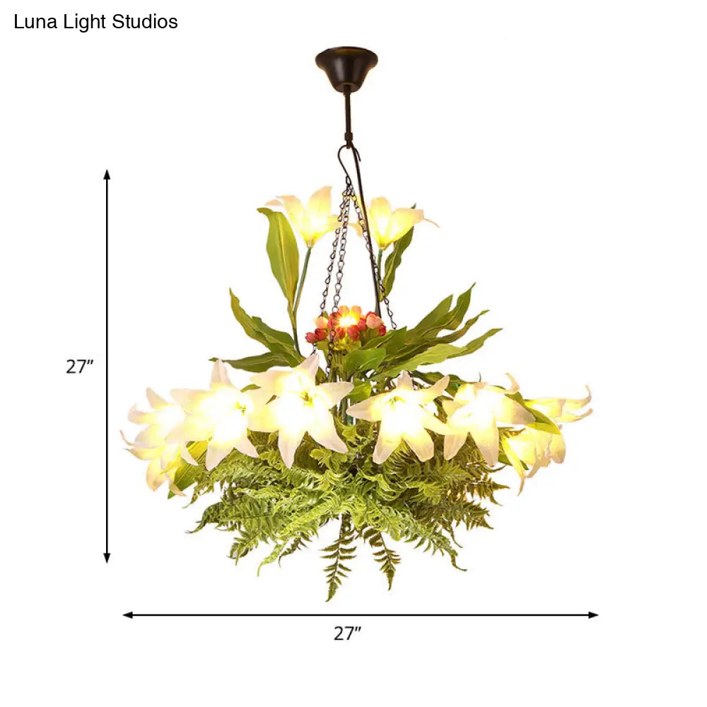 Industrial Turquoise Chandelier Light Fixture - Round Restaurant Hanging Kit With Flower Deco 10