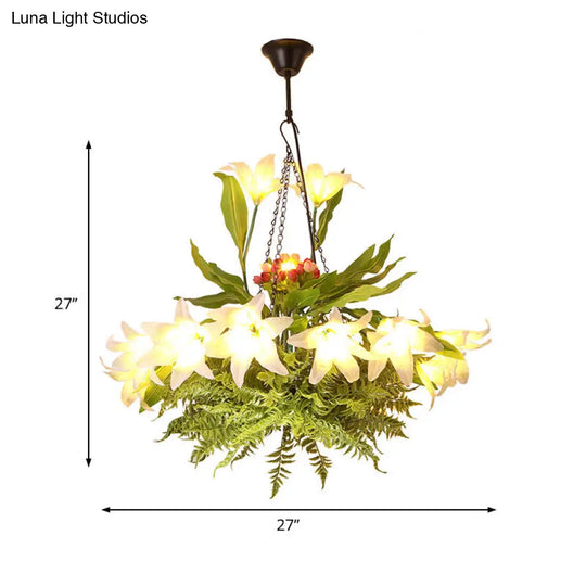 Industrial Turquoise Chandelier Light Fixture - Round Restaurant Hanging Kit With Flower Deco 10