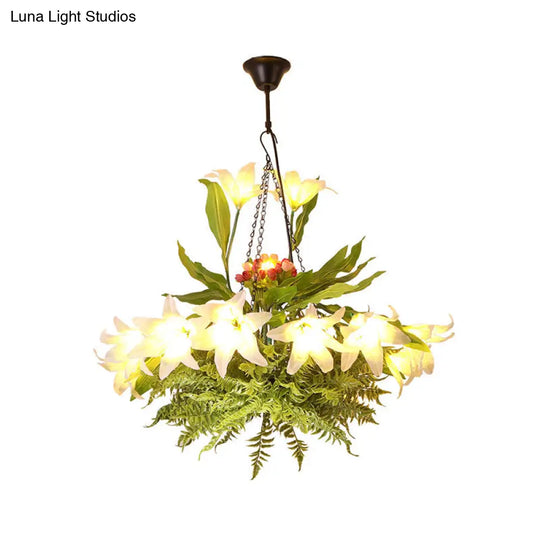 Turquoise Flower Chandelier: Industrial Round Hanging Light Kit With 10 Heads For Restaurants