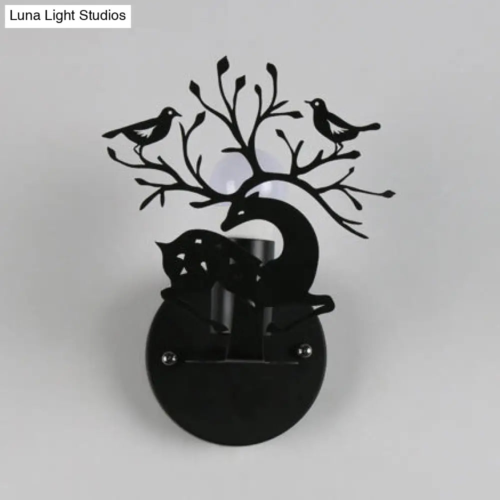 Twig & Bird Sika Deer Kindergarten Wall Sconce - 1 Light Metallic Animal