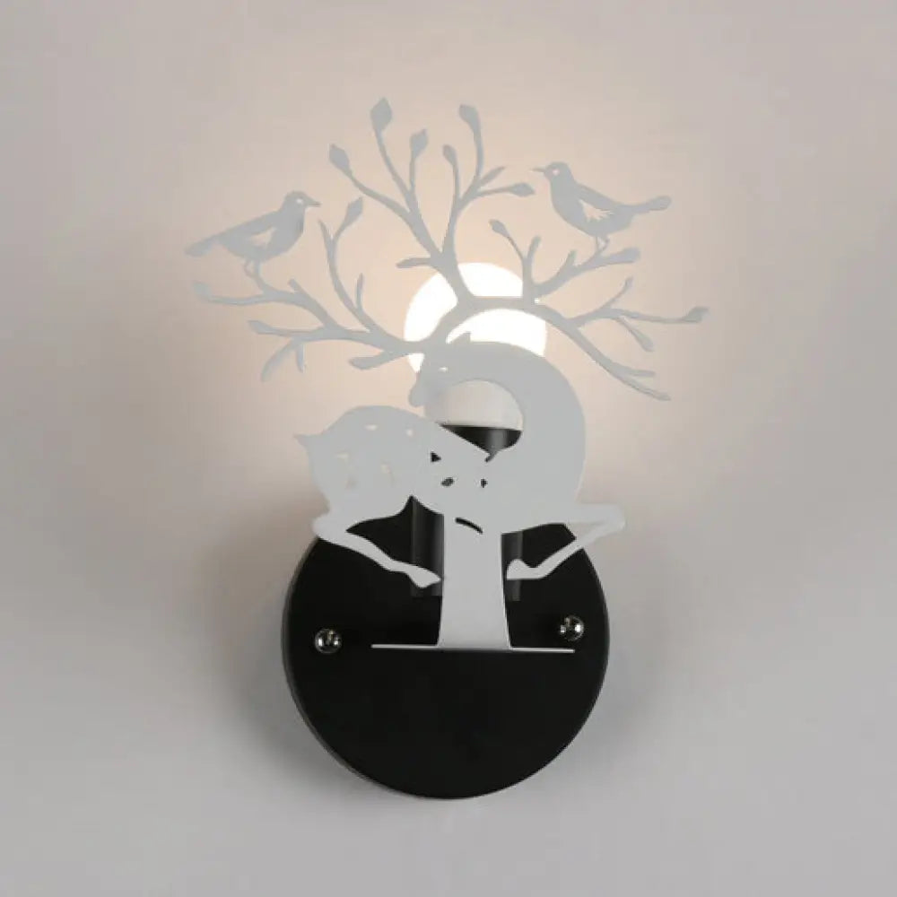 Twig & Bird Sika Deer Kindergarten Wall Sconce - 1 Light Metallic Animal White