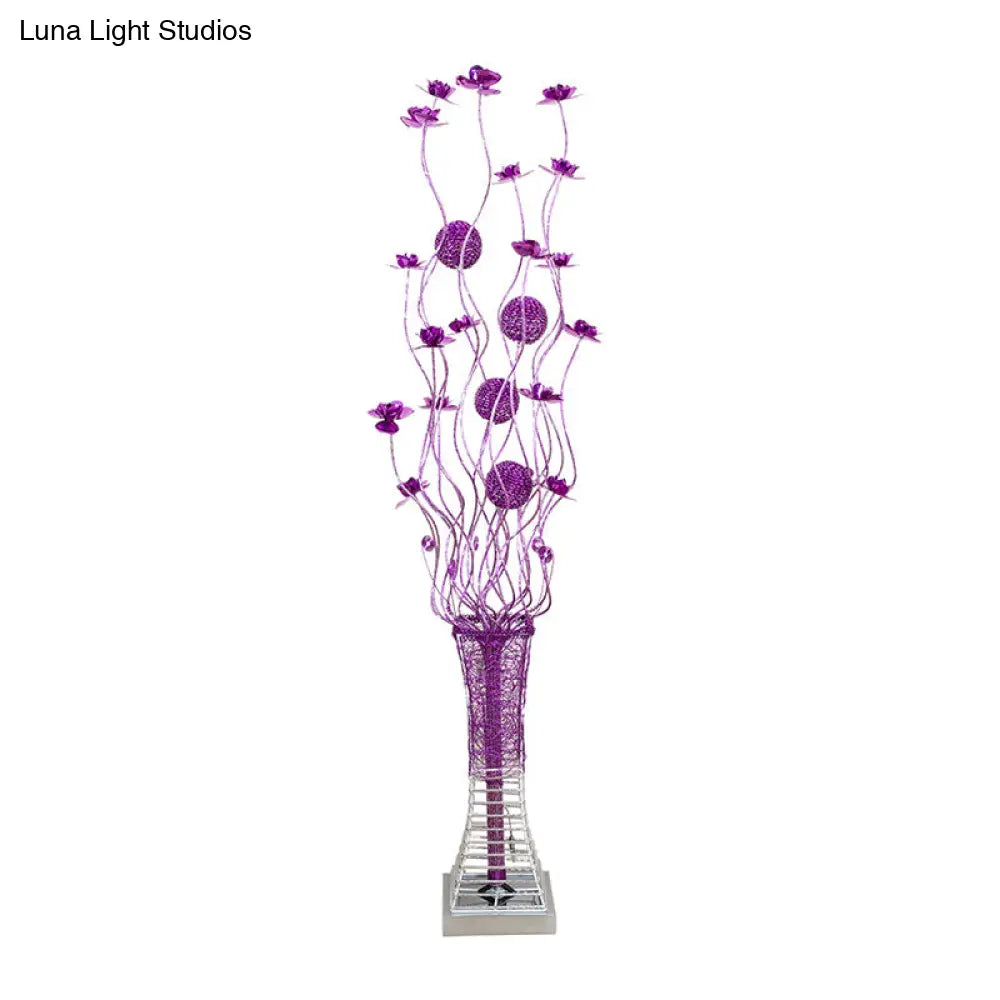 Twig Design Purple Led Floor Lamp - Artistic Aluminum Pagoda Flower Standing Light