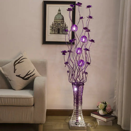 Twig Design Purple Led Floor Lamp - Artistic Aluminum Pagoda Flower Standing Light