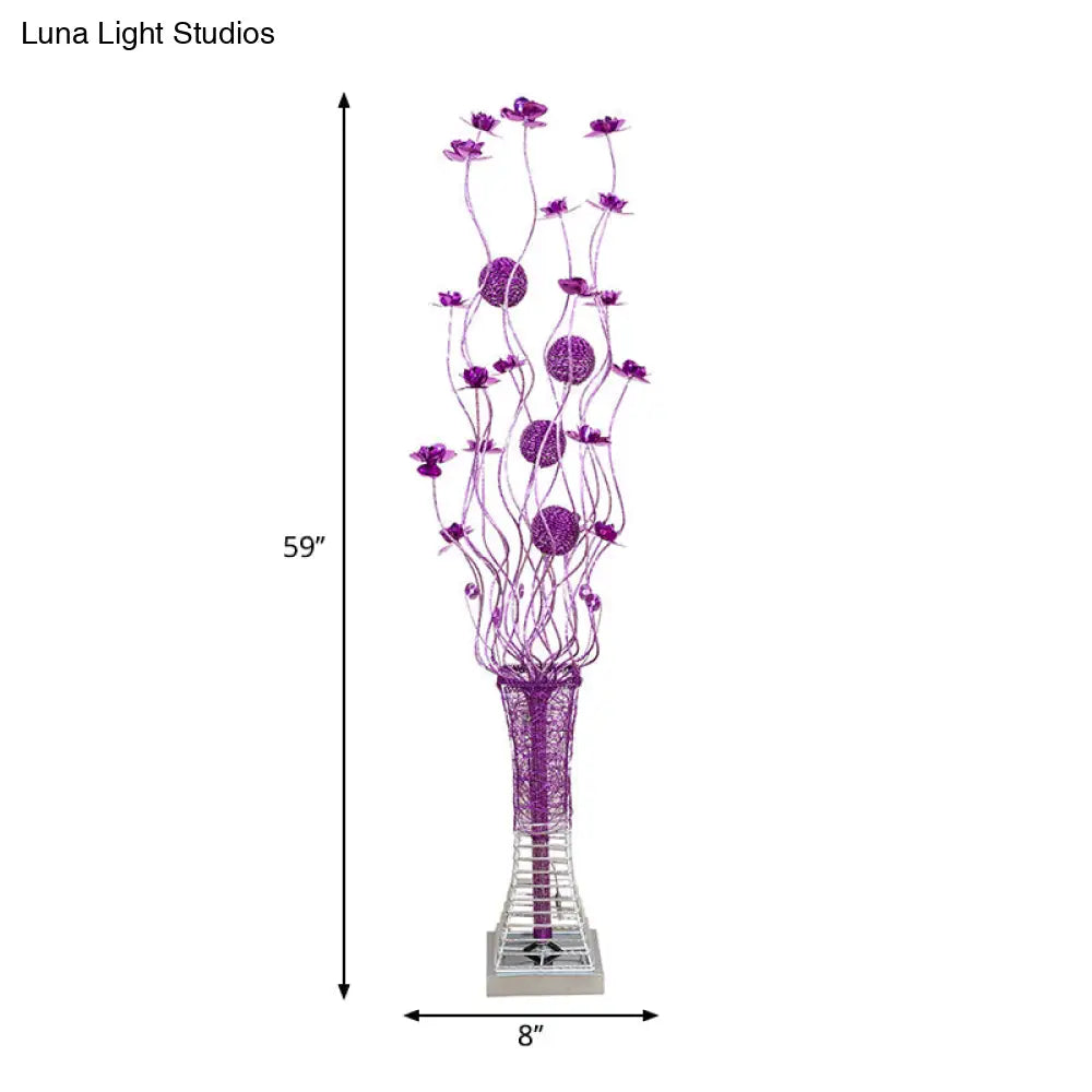 Twig Design Purple Led Floor Lamp - Artistic Aluminum Pagoda Flower Standing Light