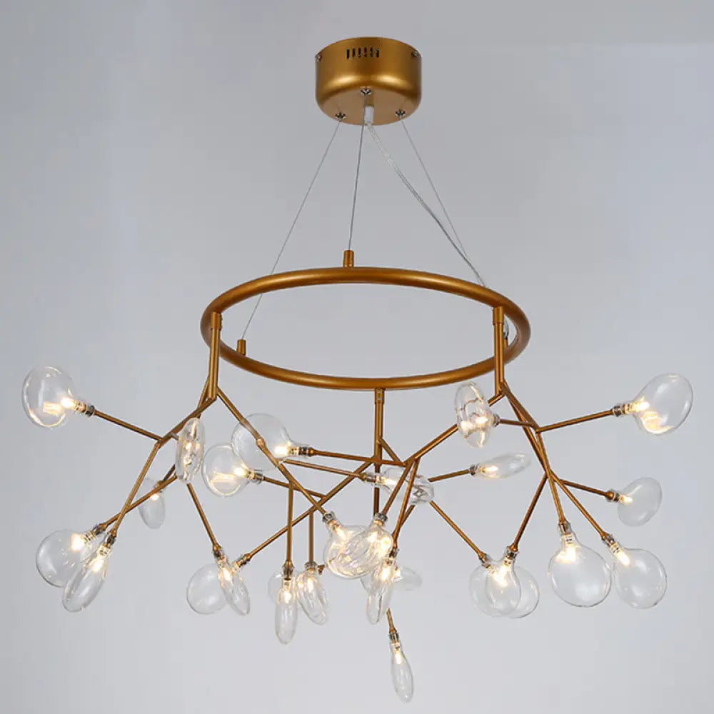 Twig Hanging Ceiling Chandelier With Glass Shade & Metal Ring - Modern Bedroom Light Fixture 27 /