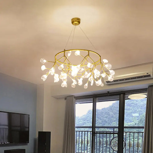 Twig Led Pendant Lamp - Minimalistic Metallic Chandelier For Living Room Lighting 36 / Gold Circle