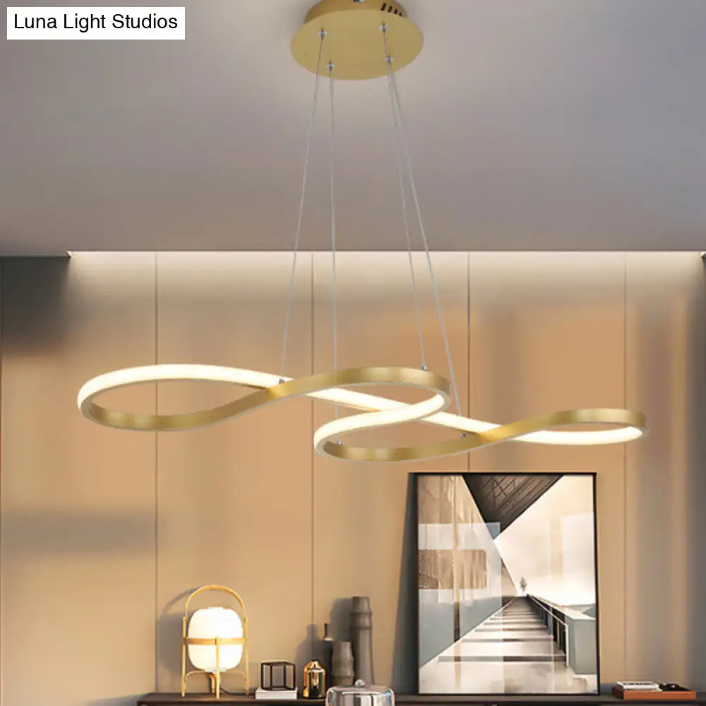 Twining Chandelier Lamp: Modern Black/White/Gold Led Pendant Light In Warm/White Glow