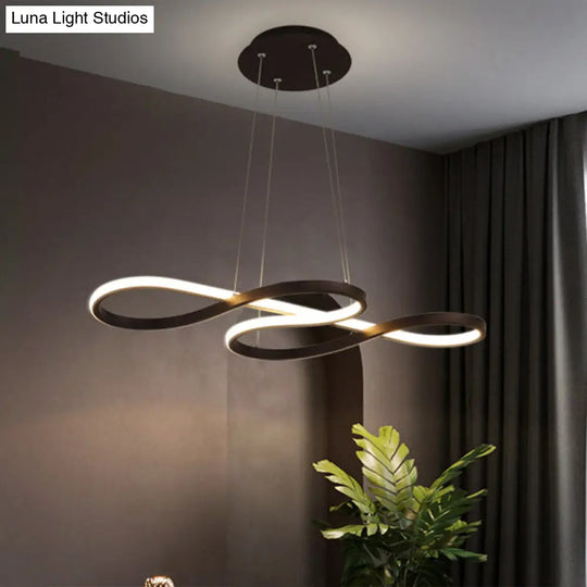 Twining Chandelier Lamp: Modern Black/White/Gold Led Pendant Light In Warm/White Glow