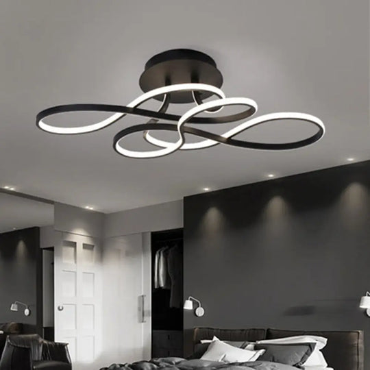 Twirling Acrylic Led Ceiling Light: Minimalist Living Room Flush Mount Black / White