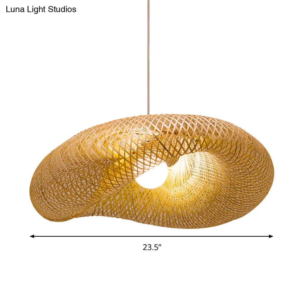 Contemporary Bamboo Pendant Lighting - 1 Light Hanging Lamp In Beige 16/19.5/23.5 Width