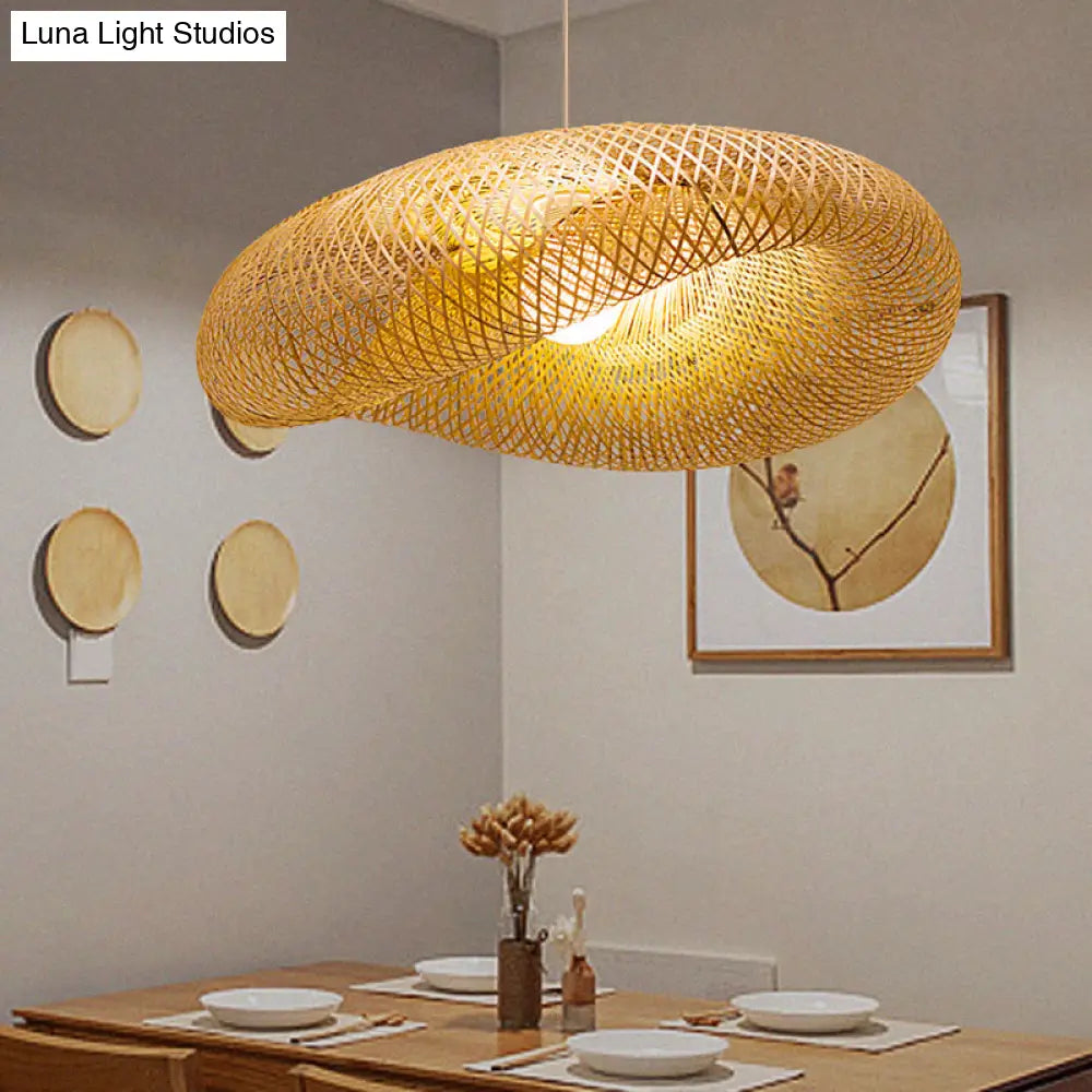 Twist Pendant Lighting - Bamboo 1-Light Hanging Lamp In Beige Multiple Sizes