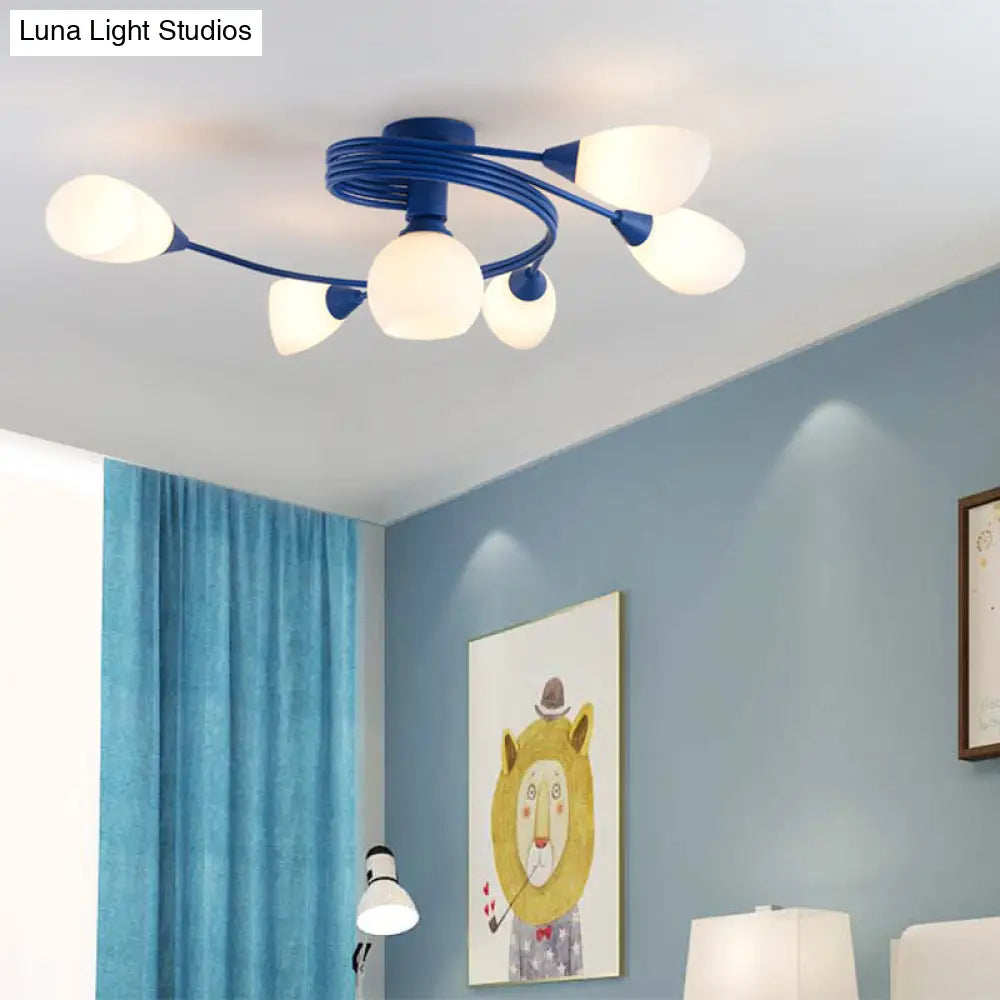 Twisted Arm Metallic Ceiling Lamp For Kids Bedroom And Kindergarten - Modern Semi Flush Light 6 /