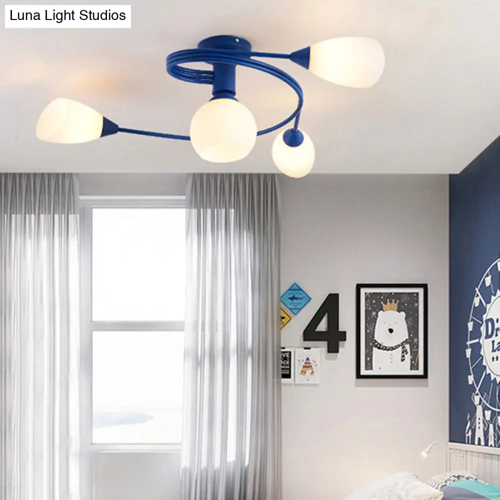 Twisted Arm Metallic Ceiling Lamp For Kids Bedroom And Kindergarten - Modern Semi Flush Light 4 /