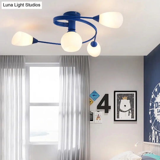 Twisted Arm Metallic Ceiling Lamp For Kids Bedroom And Kindergarten - Modern Semi Flush Light 4 /