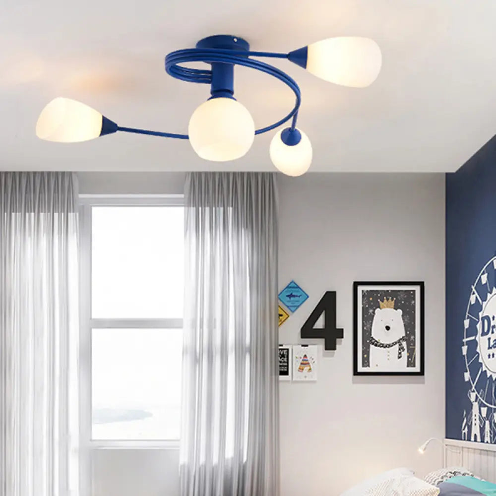 Twisted Arm Metallic Ceiling Lamp For Kids’ Bedroom And Kindergarten - Modern Semi Flush Light 4