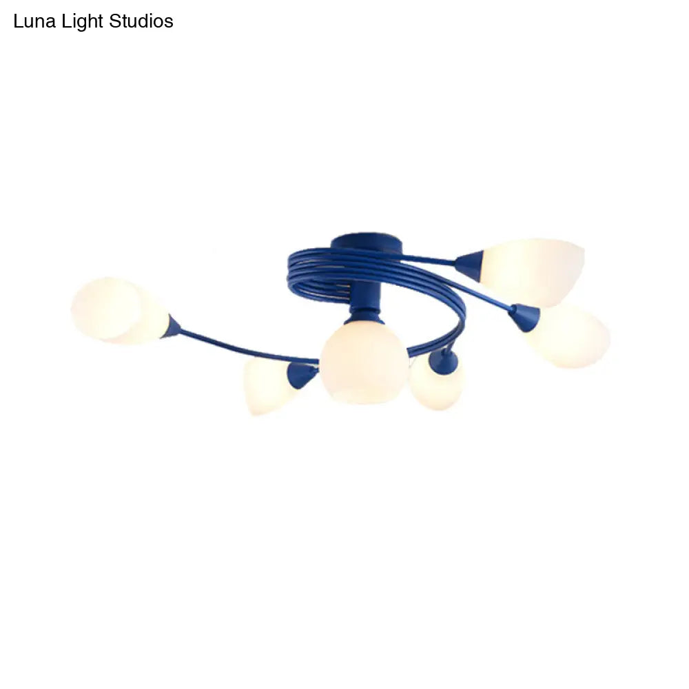 Twisted Arm Metallic Ceiling Lamp For Kids Bedroom And Kindergarten - Modern Semi Flush Light