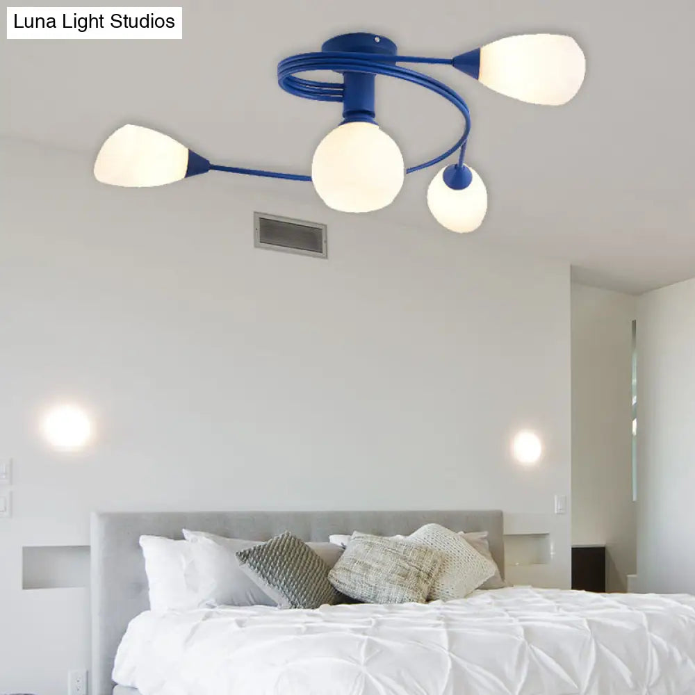 Twisted Arm Metallic Ceiling Lamp For Kids Bedroom And Kindergarten - Modern Semi Flush Light