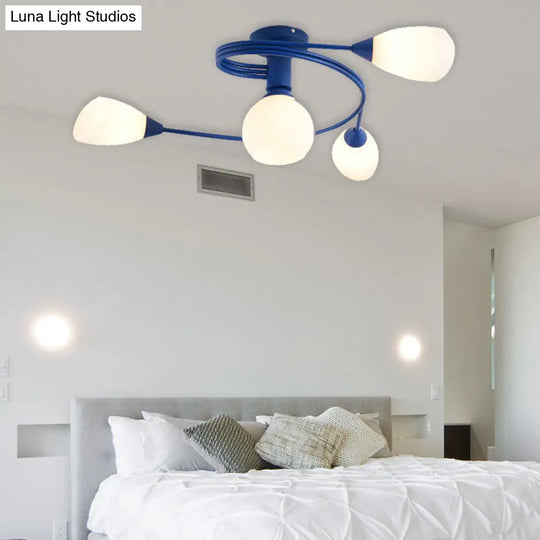 Twisted Arm Metallic Ceiling Lamp For Kids Bedroom And Kindergarten - Modern Semi Flush Light