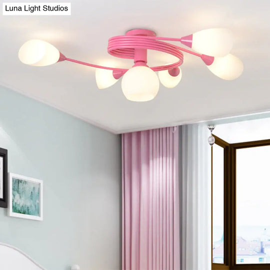 Twisted Arm Metallic Ceiling Lamp For Kids Bedroom And Kindergarten - Modern Semi Flush Light 6 /