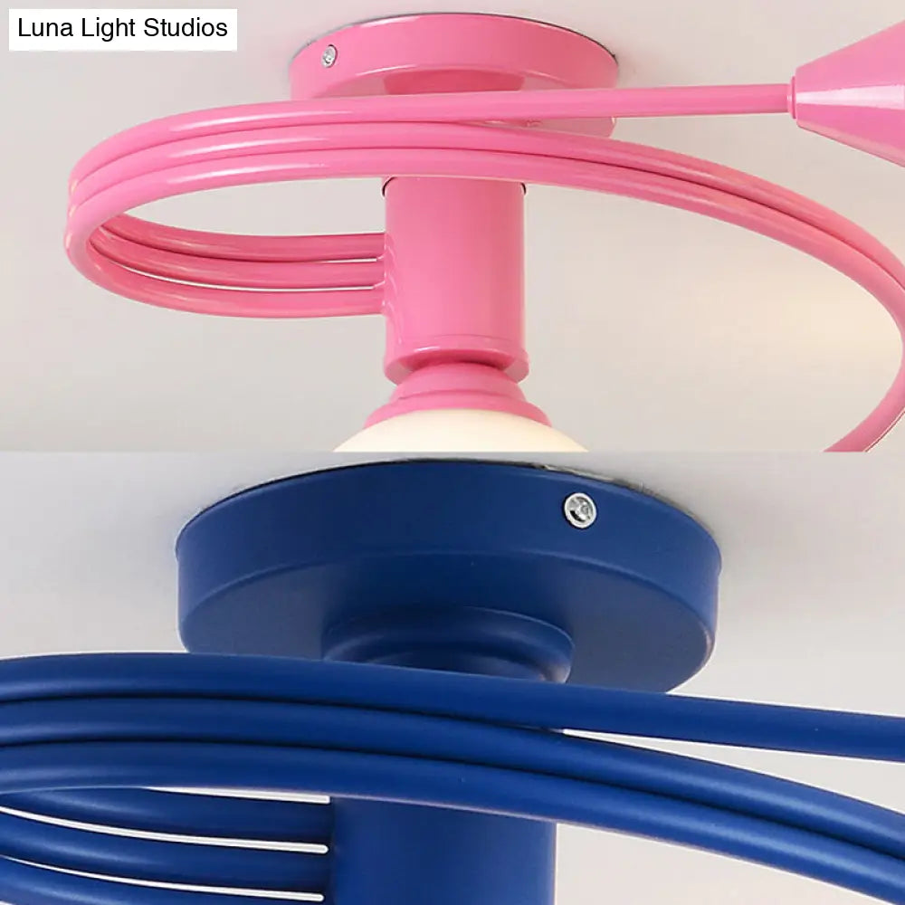 Twisted Arm Metallic Ceiling Lamp For Kids Bedroom And Kindergarten - Modern Semi Flush Light
