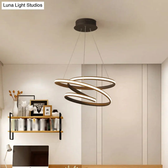 Sleek Twisted Circle Suspension Pendant Led Chandelier In Coffee With Warm/White Light - Perfect