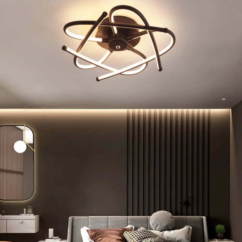 Twisted Flush Lighting Modernist Acrylic Led Ceiling Lamp Fixture In Black/Grey White/Warm Light