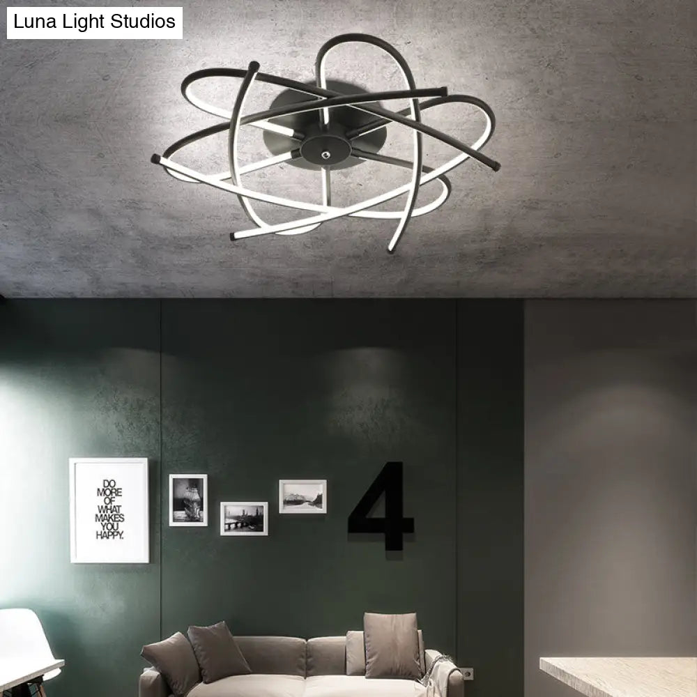 Twisted Flush Lighting Modernist Acrylic Led Ceiling Lamp Fixture In Black/Grey White/Warm Light