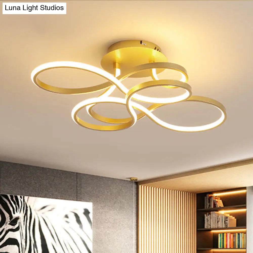 Twisted Metallic Flush Mount Ceiling Light With Led In White/Brass/Gold And 3 Color Options