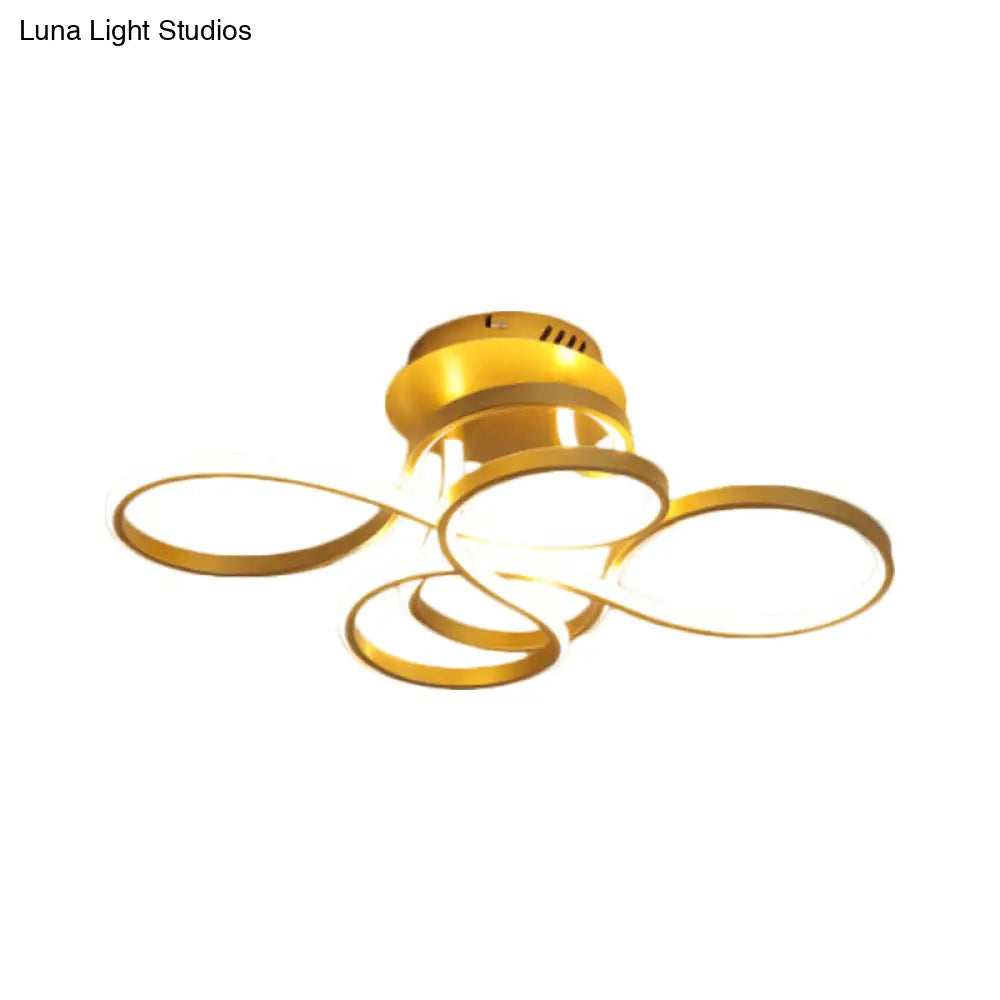 Twisted Metallic Flush Mount Ceiling Light With Led In White/Brass/Gold And 3 Color Options