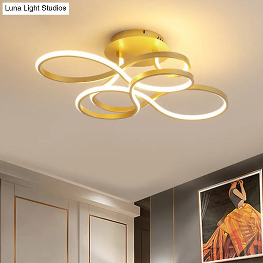 Twisted Metallic Flush Mount Ceiling Light With Led In White/Brass/Gold And 3 Color Options