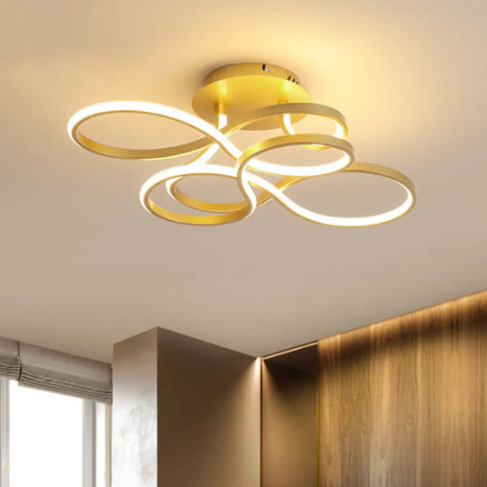 Twisted Metallic Flush Mount Ceiling Light With Led In White/Brass/Gold And 3 Color Options Gold /