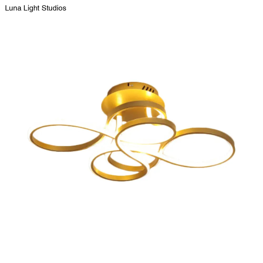 Twisted Metallic Flush Mount Ceiling Light With Led In White/Brass/Gold And 3 Color Options