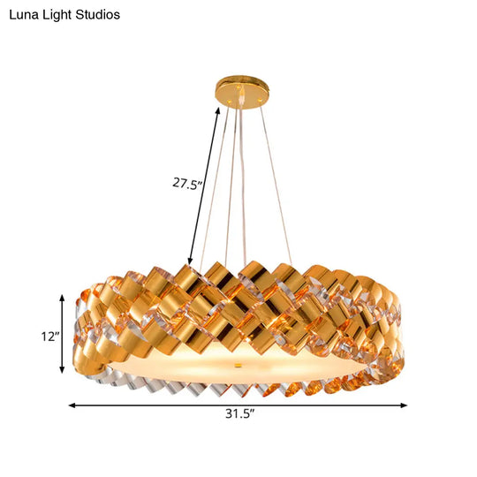 Twisted Panel Contemporary 6-Head Chandelier In Gold With Metallic Drum Design