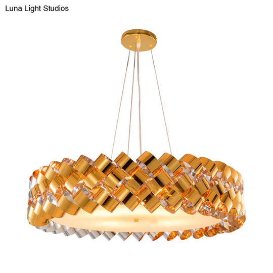 Twisted Panel Contemporary 6-Head Chandelier In Gold With Metallic Drum Design