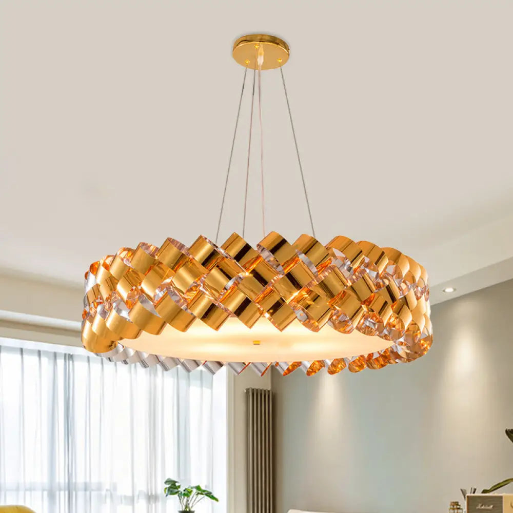 Twisted Panel Contemporary 6-Head Chandelier In Gold With Metallic Drum Design