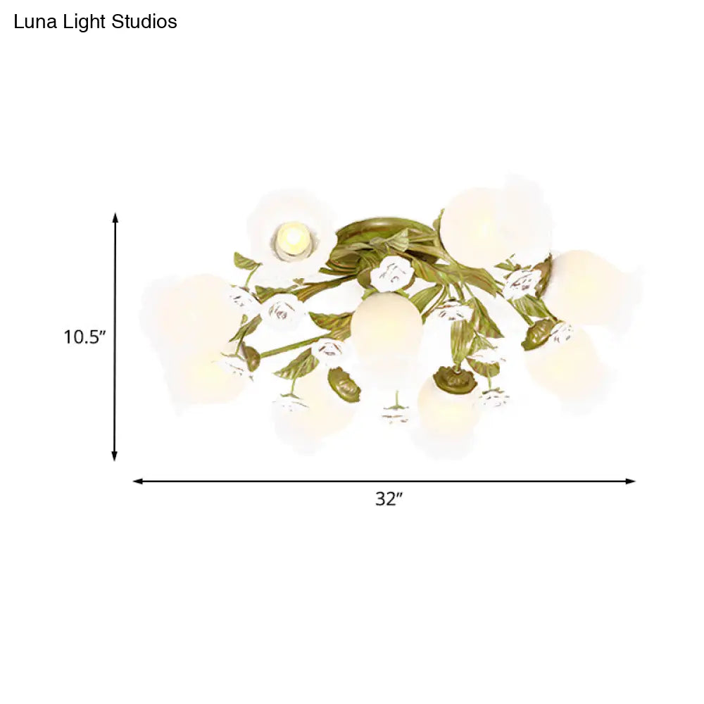 Twisted Pastoral Frosted Glass Flush Light: Green Semi Mount Lighting (4/7/9 - Bulb)