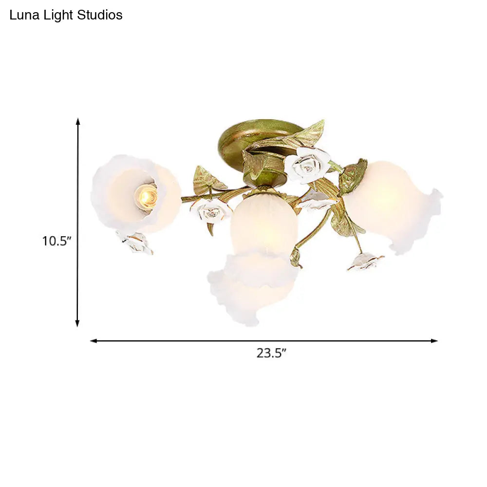 Twisted Pastoral Frosted Glass Flush Light: Green Semi Mount Lighting (4/7/9 - Bulb)