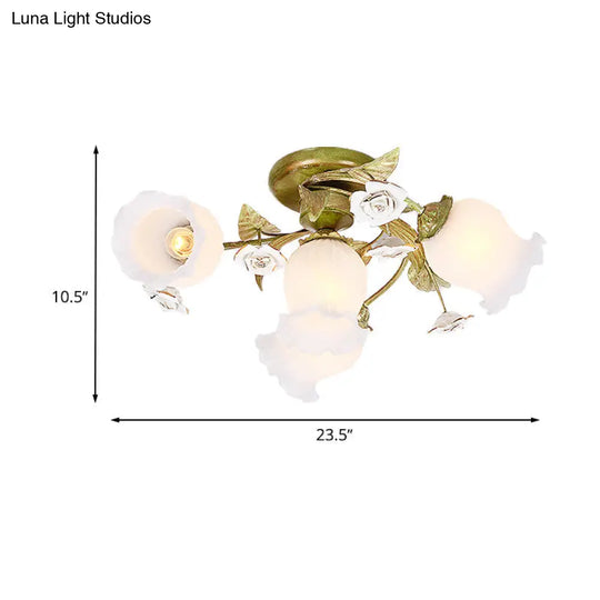 Twisted Pastoral Frosted Glass Flush Light: Green Semi Mount Lighting (4/7/9 - Bulb)