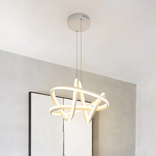 Twisted White Linear Hanging Lamp Kit: Led Metal Ceiling Chandelier With Warm/White Light / Warm