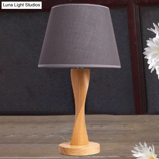 Twisted Wood Night Lamp With Conic Fabric Shade - Cozy Lighting For Living Room Table