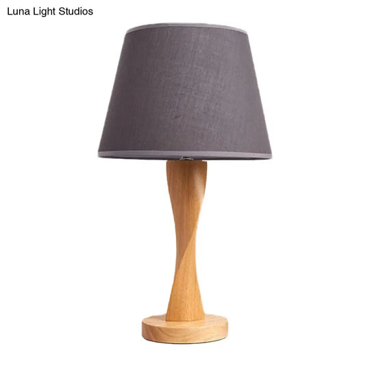 Twisted Wood Night Lamp With Conic Fabric Shade - Cozy Lighting For Living Room Table